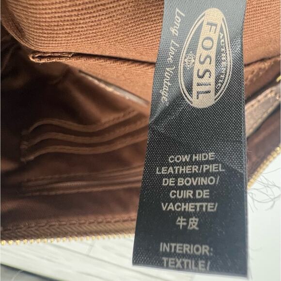 Fossil Erin bag crossbody cow hide rose gold leather zip top purse - Picture 16 of 16